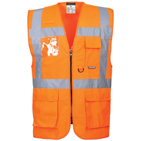 Chaleco Executive Berlin versión verano con cremallera y bolsillos transparente S476 S Naranja