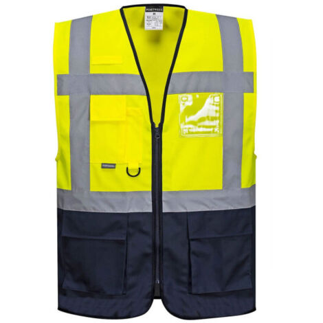 Chaleco Executive Warsaw bicolor de cierre central con cremallera, multibolsillos C476 4XL Amarillo/Marino