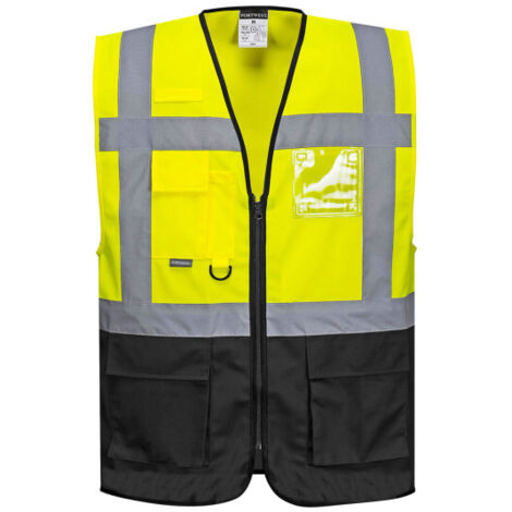 Chaleco Executive Warsaw bicolor de cierre central con cremallera, multibolsillos C476 XXXL Amarillo / Negro