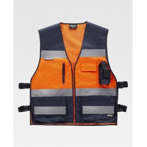 Chaleco fluor con ajustes laterales y bolsillo trasero WORKTEAM C3602