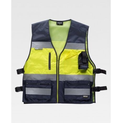 Chaleco fluor con ajustes laterales y bolsillo trasero WORKTEAM C3602 U Marino+Amarillo A.V.