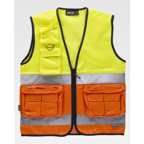 Chaleco flúor con bolsillos superpuestos para labores urbanas WORKTEAM C4046