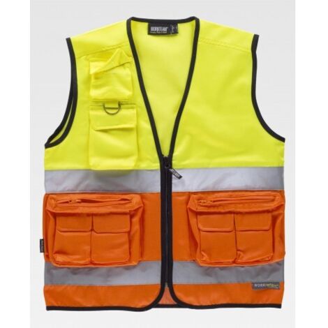 Chaleco flúor con bolsillos superpuestos para labores urbanas WORKTEAM C4046 XXL Amarillo A.V.+ Naranja A.V.