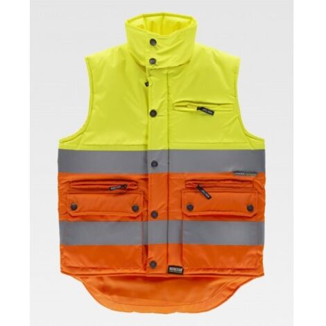 Chaleco Fluor de cuello alto alargado WORKTEAM S4063 en tejido Oxford S Amarillo A.V.+ Naranja A.V.