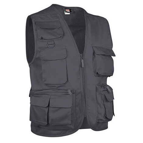 Chaleco multibolsillos en tejido sarga VALENTO Safari XL Gris carbón