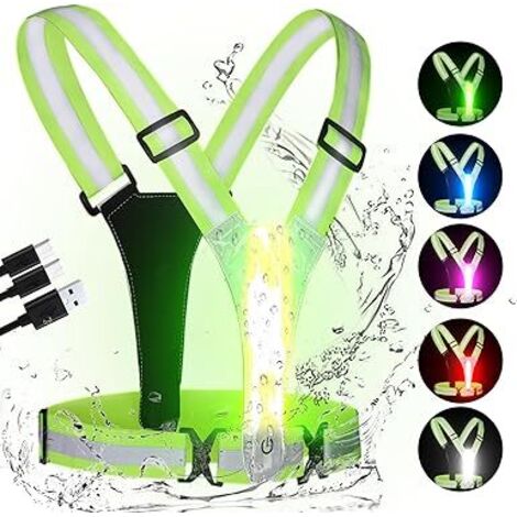 Chaleco reflectante LED para correr, alta visibilidad, ajustable, luces de 5 colores, recargable, ideal para caminar, correr, andar en bicicleta y trotar.