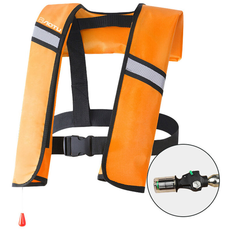 

Aotu - Chaleco salvavidas inflable, chaleco salvavidas para adultos, chaqueta de supervivencia para deportes acuaticos,Naranja, modelo automatico