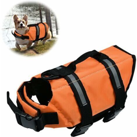 Chaleco salvavidas reflectante para perros (naranja, XL), con asa y cinturón ajustable para nadar y surfear.