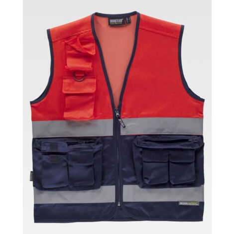 Chaleco tipo Safari con cintas reflectantes en pecho y espalda WORKTEAM C4047