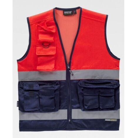 Chaleco tipo Safari con cintas reflectantes en pecho y espalda WORKTEAM C4047 XL Marino+Rojo A.V.