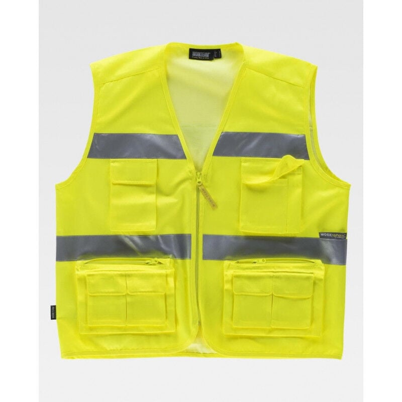 

Chaleco tipo safari de alta visibilidad con bolsillo trasero WORKTEAM C3647 | 3XL - Amarillo A.V.