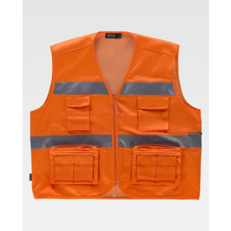 Chaleco tipo safari de alta visibilidad con bolsillo trasero WORKTEAM C3647 3XL Naranja A.V.