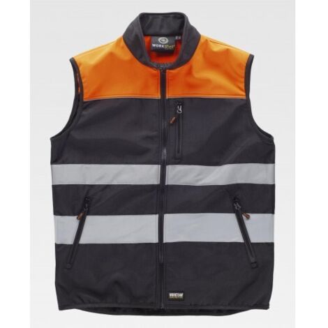 Chaleco Workshell corta vientos con cintas reflectantes WORKTEAM C2921 3XL Negro+Naranja A.V.