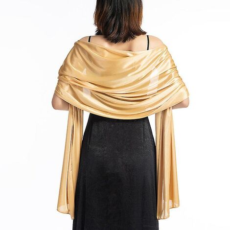 Châles Robes Soirée Wrap Mariage Satin Couleur Pure Cape Shrugs Boleros, Champagne Gold