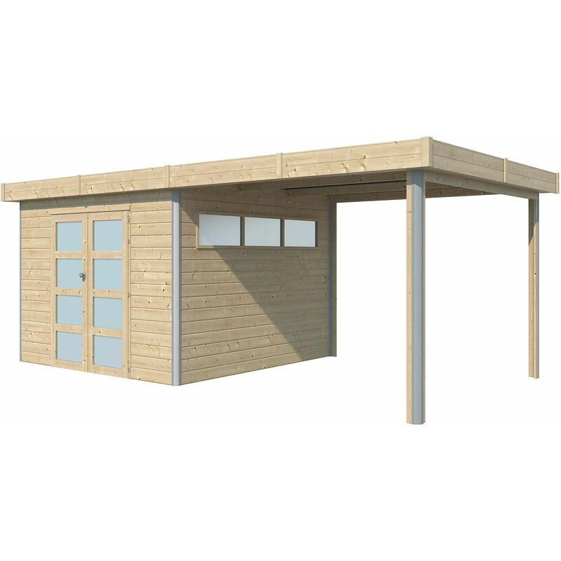 Gardenas - Chalet en bois profil aluminium contemporain avec extension 16.80 m² Avec gouttière