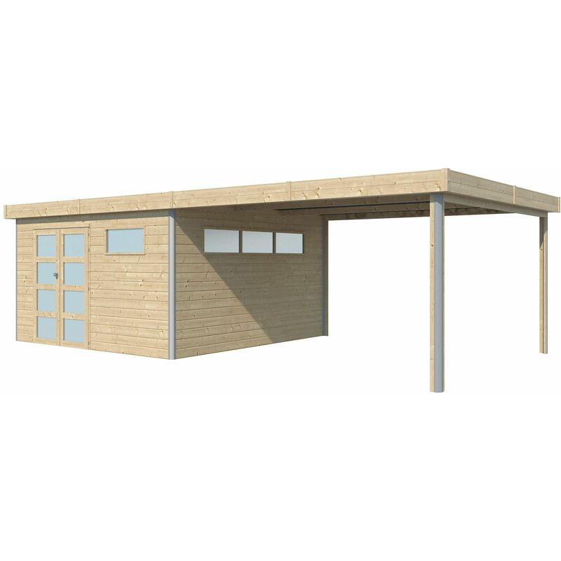 Gardenas - Chalet en bois profil aluminium contemporain avec extension 30.16 m² Avec plancher