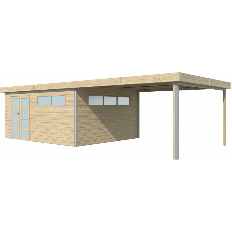 Chalet en bois profil aluminium contemporain avec extension 34 m² Avec plancher + gouttière