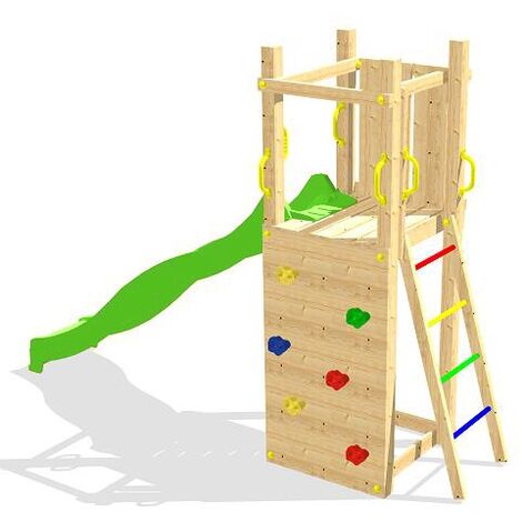 Chalet & Jardin – Aire de jeux Zébulon en bois traité – Dimensions 289x82x210 cm – Hauteur de chute 196 cm – Pour enfants à partir de 3 ans