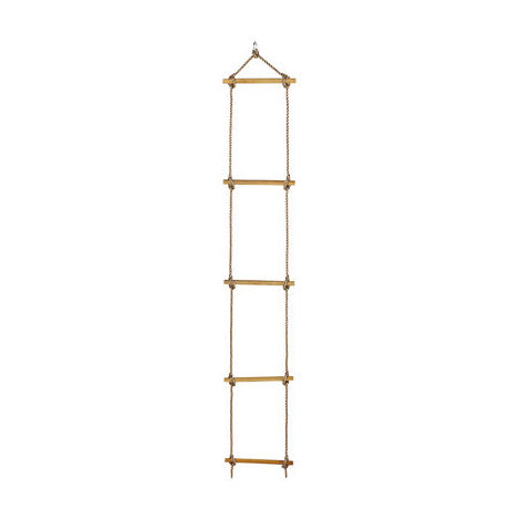 Chalet & Jardin – Échelle de corde 5 échelons – Agrès en bois et corde – Anneaux de suspension en acier galvanisé – Conforme norme EN71