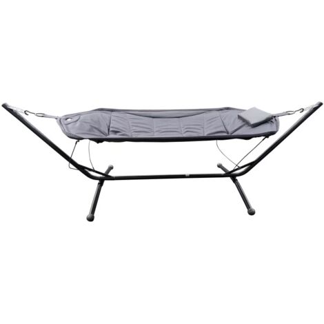 Chalet & Jardin – Hamac sur pied en acier gris anthracite – Coussin en coton 600D Oxford PVC – Dimensions 305 x 115 x 104 cm – Charge maximale 110 kg