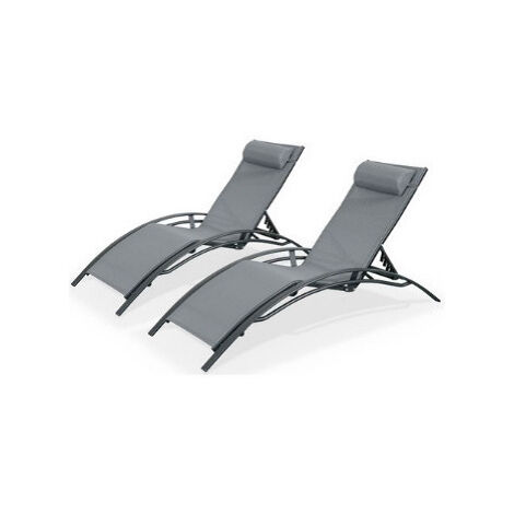 Chalet & Jardin – Lot de 2 bains de soleil en aluminium gris anthracite – Hauteur réglable 5 positions – Dimensions 165 x 64 x 56 cm – Confort optimal