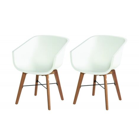 CHALET & JARDIN Lot de 2 chaises Amalia Eucalyptus en résine - pieds en bois - Blanc