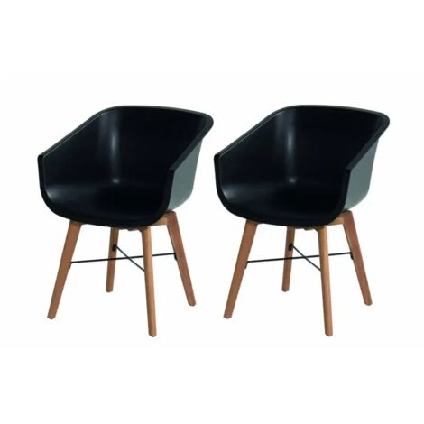 CHALET & JARDIN Lot de 2 chaises Amalia Eucalyptus en résine - pieds en bois - Noir