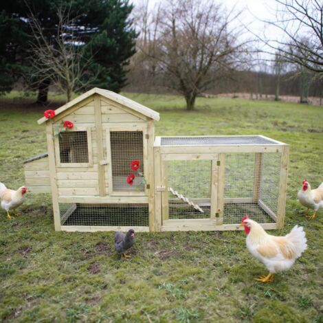 Chalet & Jardin – Poulailler pour 3 à 4 poules – Dimensions 270 x 90 x 165 cm – En pin du Nord traité autoclave – Grillage inclus pour sécurité