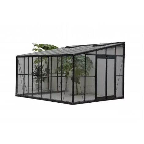 Chalet & Jardin – Serre d'hiver en verre 12m² adossable – Aluminium laqué gris – 2 lucarnes de toit – Ventilation optimale – Dimensions extérieures 506x190x240cm
