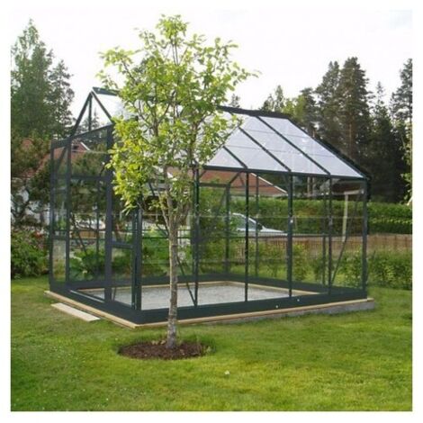 Chalet & Jardin – Serre en verre 7,42 m² – Dimensions extérieures 310 x 244 x 224 cm – Verre trempé 4 mm – 2 lucarnes de toit et gouttières incluses