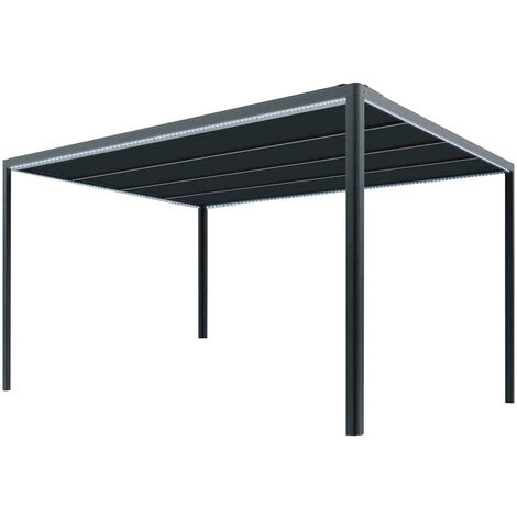 Chalet & Jardin – Toit de terrasse en aluminium gris 9m² – Toile 280g/m² – Contrôle smartphone – Résistance au vent Classe 2 – Installation requise