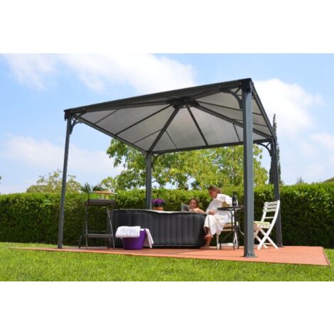 Chalet & Jardin – Tonnelle aluminium 9m² en polycarbonate – Résistante au vent et à la grêle – Installation permanente été/hiver – Garantie 10 ans