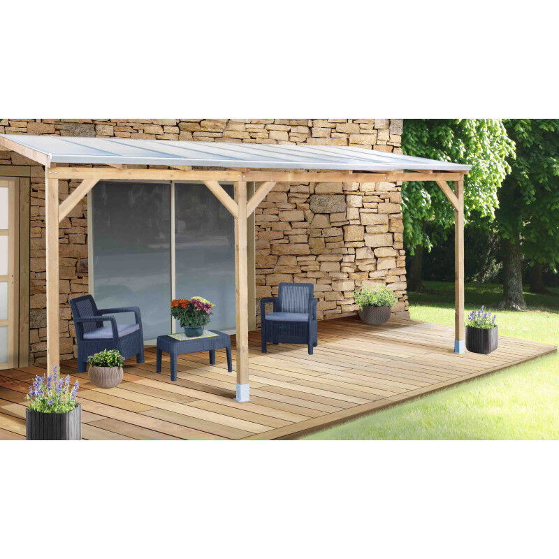 Toit Couv'Terrasse® en bois 3x4,9 m - Avec toit polycarbonate