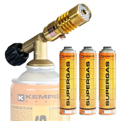 Chalumeau de soudure à gaz Flamme + 3 Cartouches de gaz 330gr KEMPER