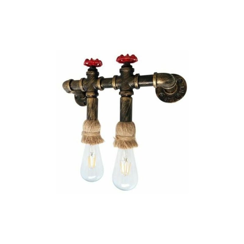 Cham Industrial Pipe Wall Light Vintage Retro Metal With 2 E27 Fittings Hemp Rope Decorative Lighting - Pattern