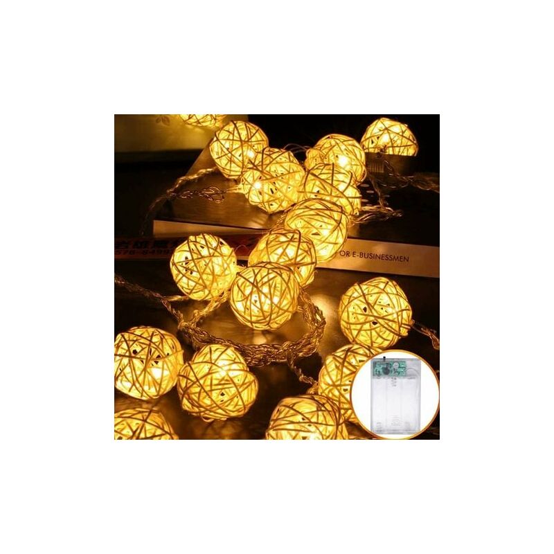 Cham - vrkfnm led Rattan Ball Fairy Lights 5M 40LEDs Battery Operated Waterproof IP44 Rattan Balls Fairy Lights Christmas Decorations for Wedding