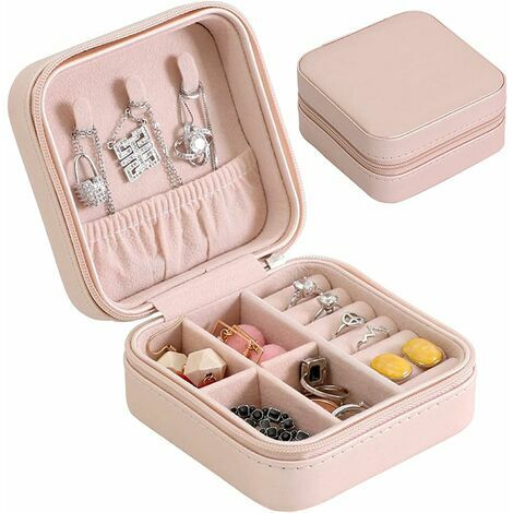 CHAM - WBIEXD Boîte à bijoux de voyage portable en cuir artificiel (rose)