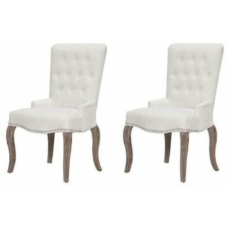 CHAMBORD Lot de 2 chaises de salle a manger en bois massif Tissu Lin coloris naturel Classique L 56 x P 49 cm CHAMBORD Lot de 2 chaises de salle a manger en bois massif Tissu Lin coloris naturel Classique L 56 x P 49 cm
