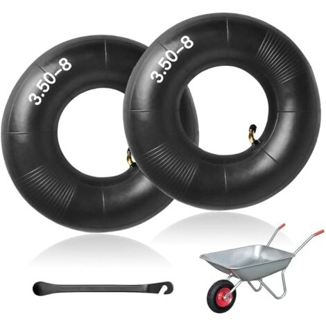 Chambre à Air Brouette 3.50-8, 2 Pièces Chambres à Air de Rechange, Pneu de Secours pour Brouette avec Valve Incurvée pour Chariot De Jardin, Tondeuse à Gazo, Tracteurs de Cour
