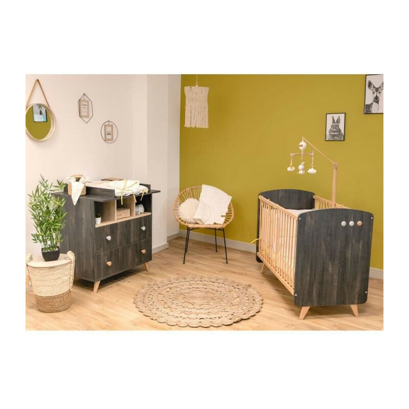 Domiva - Ensemble lit 60x120 cm + commode + plan a langer Senja - Anthracite