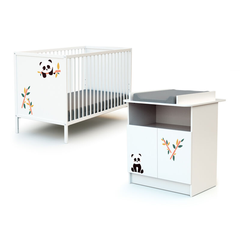 chambre bébé lit et commode à langer panda en bois - décor panda - webaby