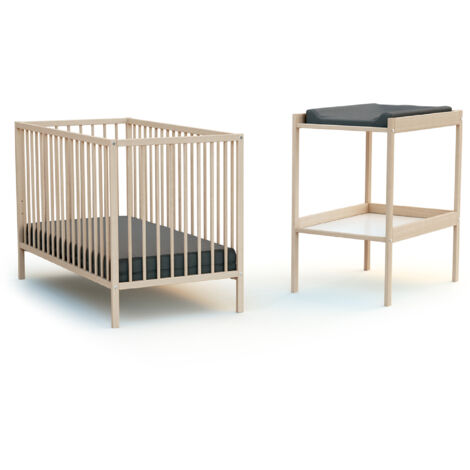 Chambre bébé complète avec lit 60x120 cm et table à langer en bois massif – Sommier réglable 3 hauteurs – Dimensions compactes pour petits espaces – AT4