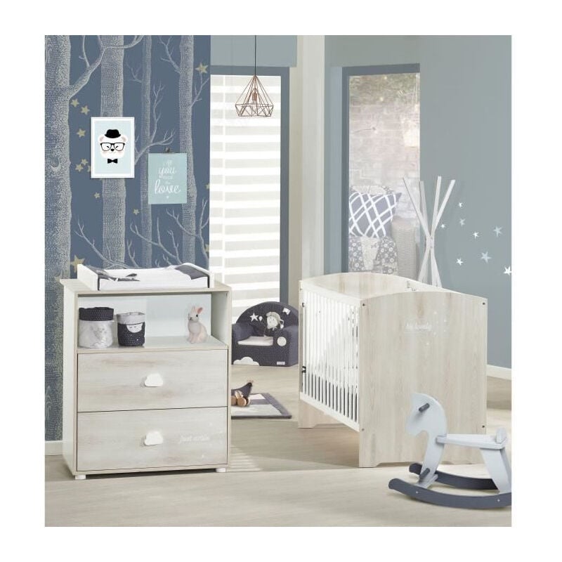 Baby Price - Chambre bébé complete - Lit 120x60 et commode a langer smile - Hetre cendré
