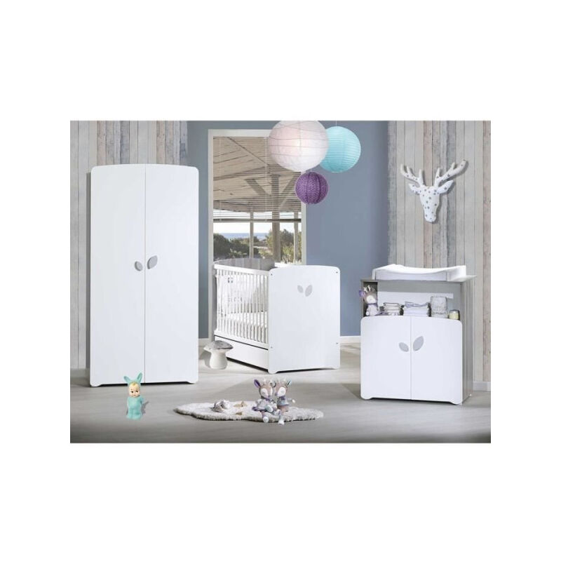 Baby Price - Chambre bébé trio Leaf: lit 120x60, commode a langer et armoire - Babyprice - Blanc