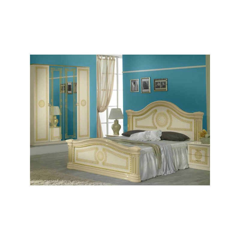 Chambre complète 160x200 Beige/Doré - blair - Armoire : l 181 x l 54 x h 210 cm - Lit : l 160 x l 205 x h 119 cm - Chevets : l 50 x l 43 x h 50 cm
