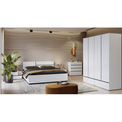 Chambre complète CROSS blanche 160x200 cm - avec armoire