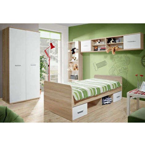 Chambre Complète Enfant 4P "Dino I" Chêne & Blanc