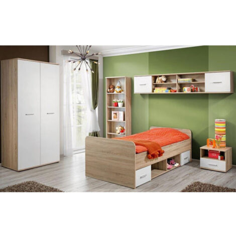 Chambre Complète Enfant 5P "Dino II" Chêne & Blanc