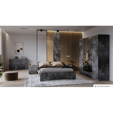 Chambre complète INDIA Gris Pierre 160x200 cm - avec armoire