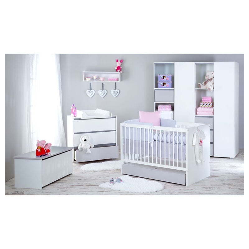 Chambre complète lit bébé - commode à langer - armoire 3 portes LittleSky by Klups Dalia - Blanc